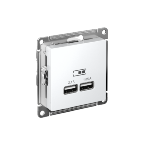 Atlas Design USB Розетка A+A, 5В/2,1А, 2х5В/1,05А, механизм, Белый