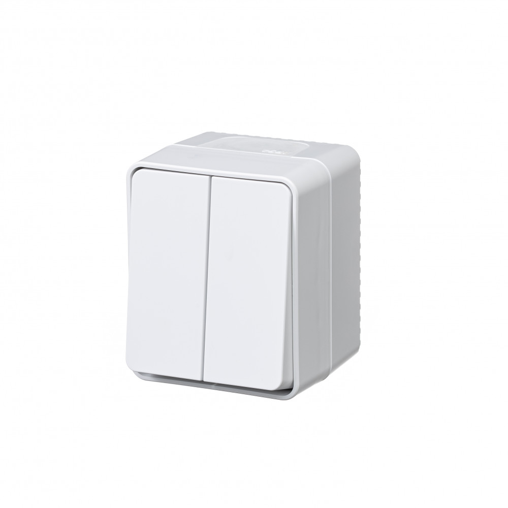 Atlas Design PROFI IP54 О/У 2-клавишный Выключатель, сх.5, 10АХ, Белый