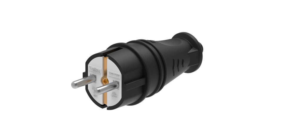 Вилка System Electric MultiSet 2К+З прямая каучуковая 16А/250В IP44, чёрная