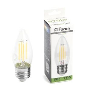 Лампа светодиодная Feron LB-713 Свеча филамент E27 11W 4000K прозрачная