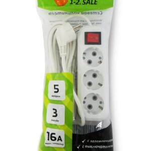 Удлинитель 1-2.SALE 3 гнезда, 5 м, ПВС 3х1 мм², 16 А, с заземлением и выключателем