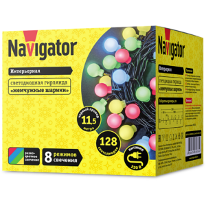 Гирлянда «Жемчужные шарики» Navigator, 11,5 м, 8 режимов, 220V, IP20