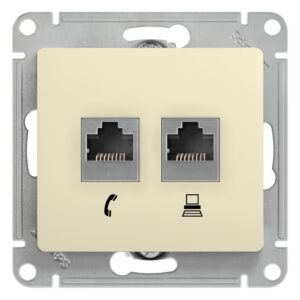 Механизм телефонной+компьютерной розетки RJ11+RJ45 кат.5е GLOSSA бежевый GSL000285