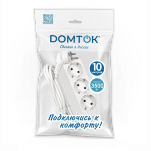 Удлинитель бытовой DOMTOK 2390 на 3 гнезда, 10м, ПВС 3x1, 16А, 3500Вт, с заземлением